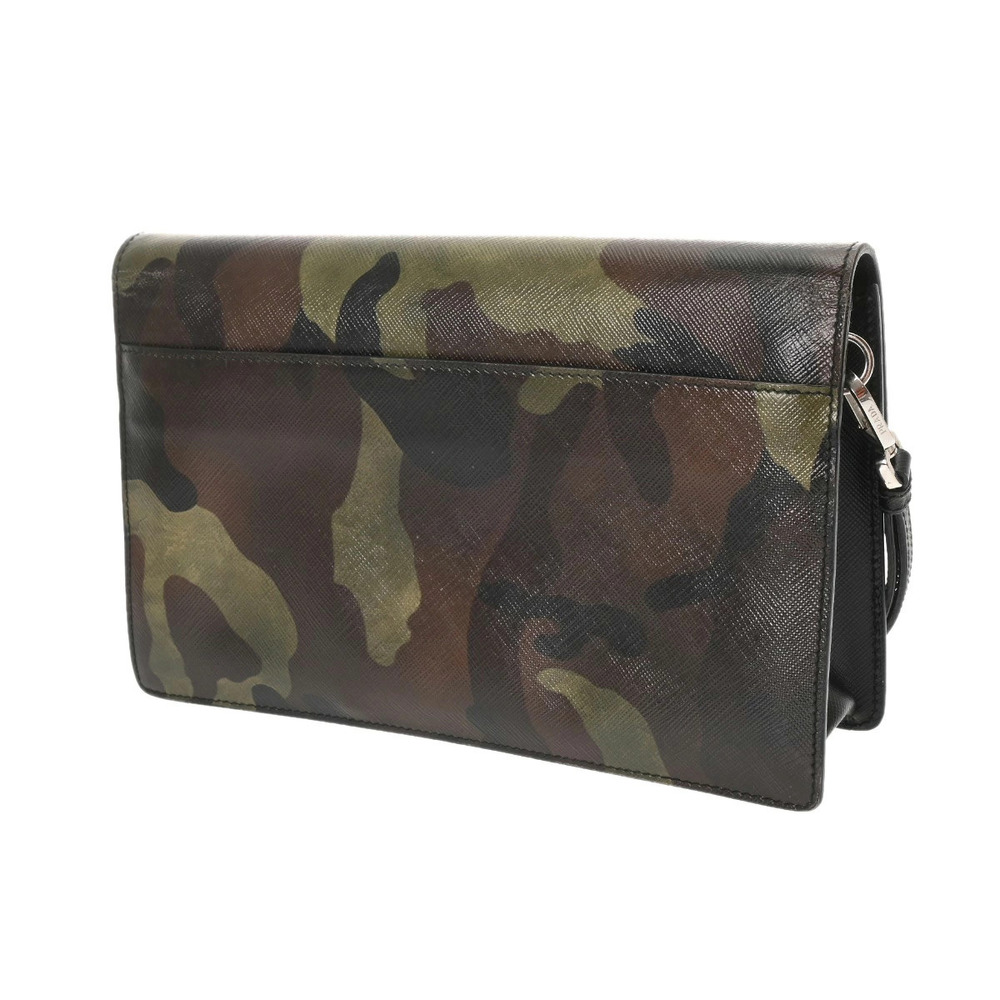 Prada Leather Camouflage Bag Saffiano Clutch Black